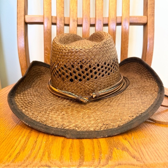 Austin Western Straw Cowboy Hat, Dark Burnout Tan, 12” Head Circumference - Picture 11 of 12